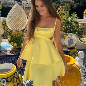 ZARA VOLUMINOUS SATIN EFFECT YELLOW MINI DRESS Bloggers favorite